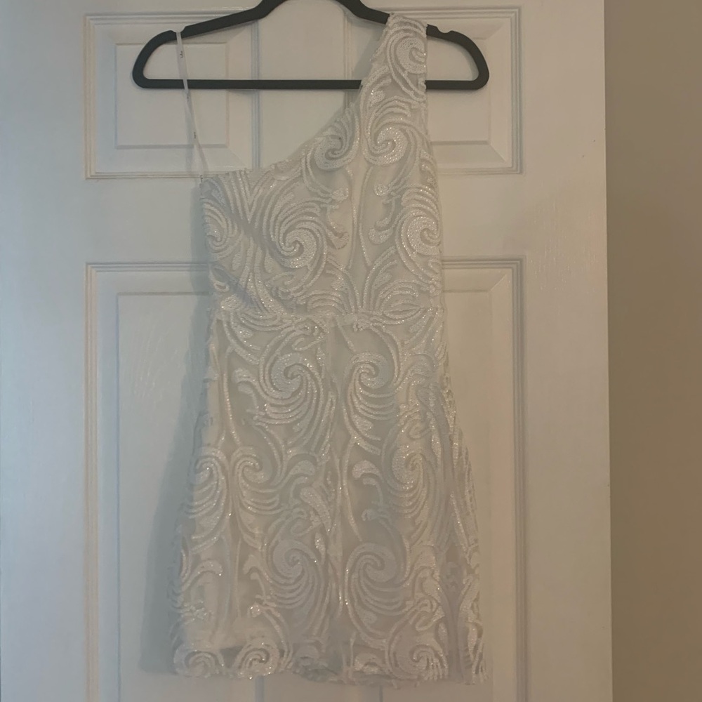 NWT Madina White Sequin One-Shoulder Bodycon Mini Dress - Picture 6 of 11